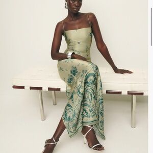 Reformation Frankie Silk Dress Green - Size 2 & Size 4